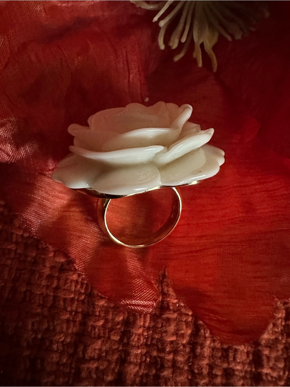 Kenneth Jay Lane Cream Floral Rose Cocktail Ring